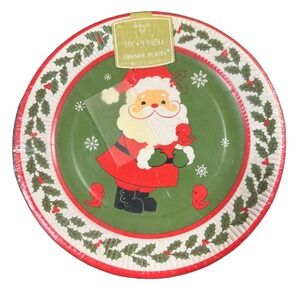 VTG NOS Ambassador 9" Paper Dinner Plates Santa Christmas Holiday Holly 6 Pk NEW